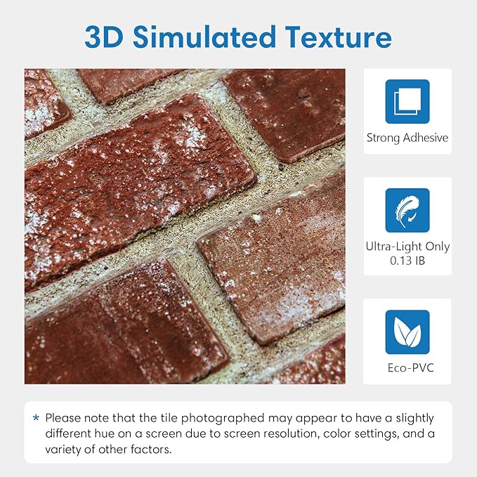 COMSTICKC 3D Red Brick Wall Panels Peel and Stick Tiles, Small Size Thin PVC