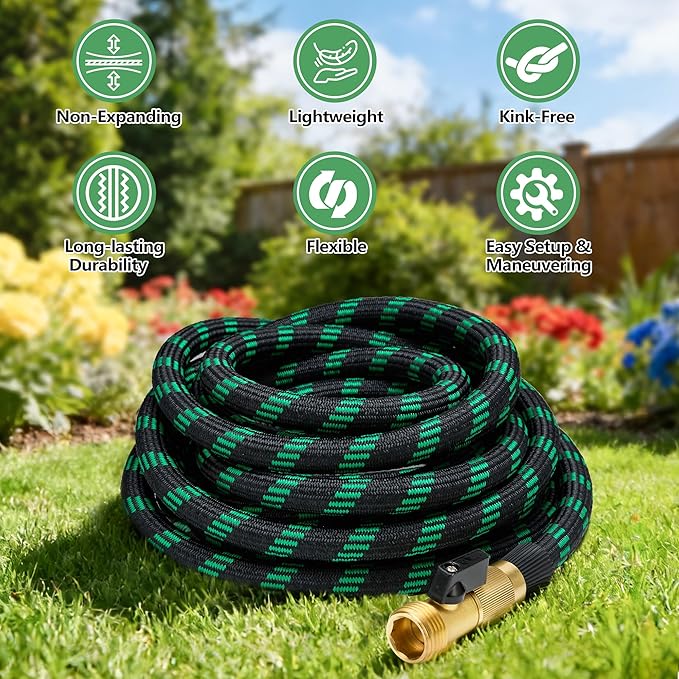 25 FT Non-Expanding Garden Hose, 2026 New Upgrated Non-Expandable Garden Water Hose - Ultra-Light & Flexible Burst-Resistant, Kink-Free Garden Hoses, All-Weather Use for Lawns, Gardens,Outdoor