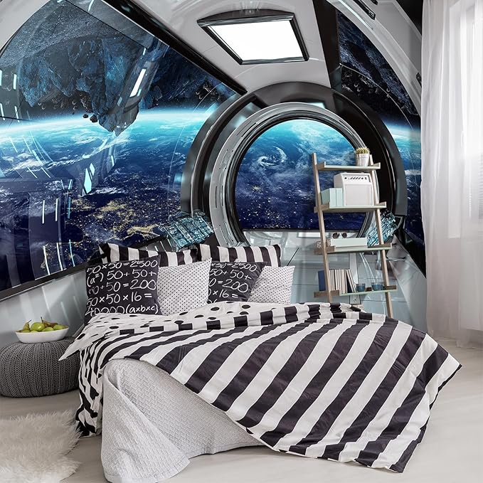 -3D Capsule Space Fabric Wallpaper Living Room Bedroom Bathroom Boys Girls