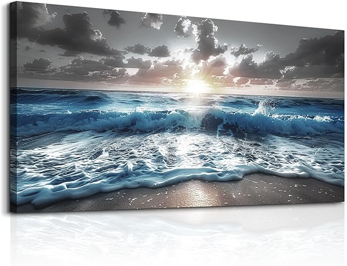 hyidecorart Blue Sea Waves Wall Pictures Framed Wall Art