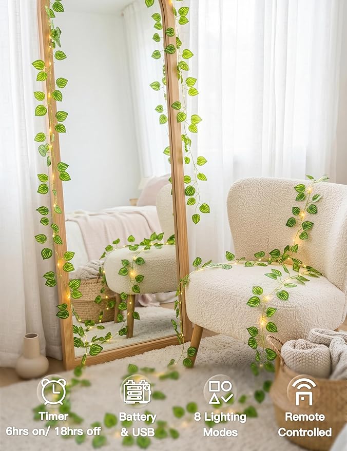 suddus Vines with Fairy Lights Battery & USB Powered Operated, 33ft 100 LED