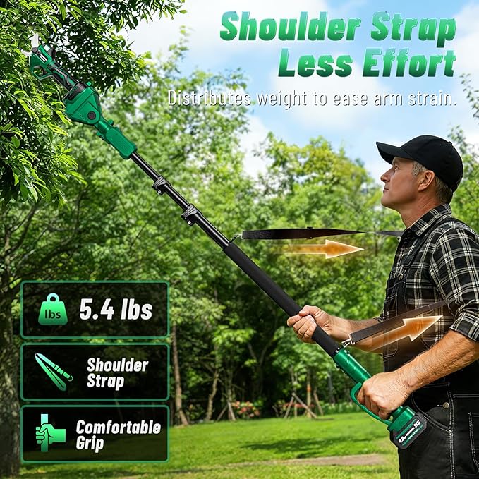 2-in-1 Pole Pruning Shears, 2.5''/64mm Electric Pruning Shears with Pole, Electric Tree Pruner with 10FT Reach Extension Pole - SK7 Blade, Longer Runtime, 2×4.0Ah Battery, For Tree & Garden Trimming