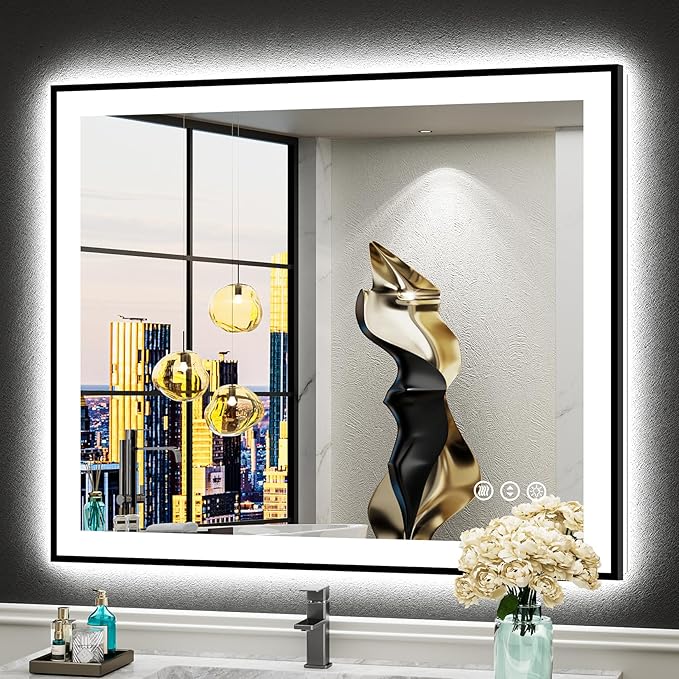 30x36 Black Framed LED Bathroom Mirror