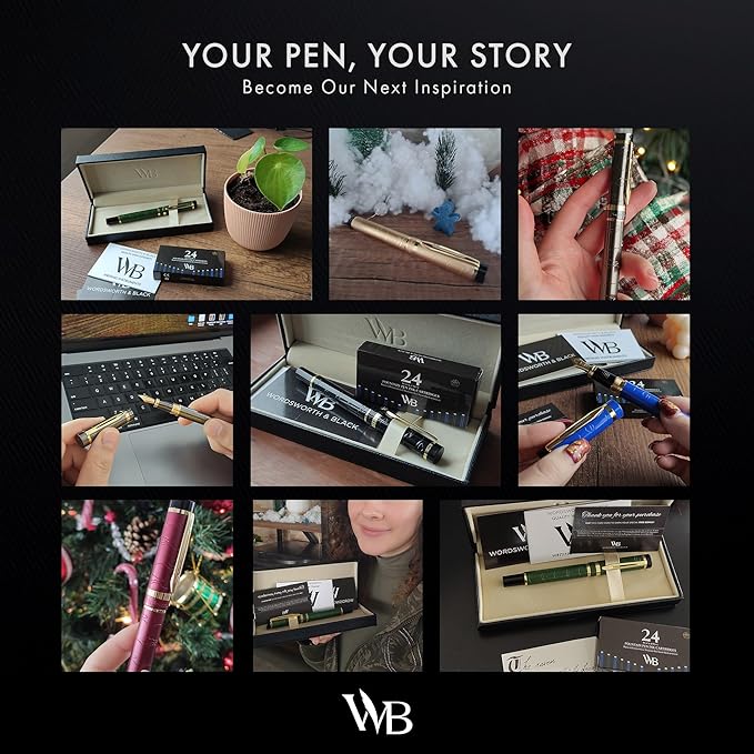 Wordsworth & Black Primori Fountain Pen Set [Blue Gold]; Extra Fine Nib, Gift Case, 24 Ink Cartridges, Refill Converter, Manual; Journaling, Calligraphy, Smooth Writing Pens; Left and Right Handed