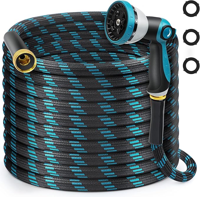 Gardentime 25FT Non-Expandable Garden Hose, Heavy Duty Flexible Water Hose with Leakproof 3/4" Fittings 10 Modes Spray Nozzle, Kink-Free, Lightweight & Durable for Yard, Lawn, Garden & Outdoor Use
