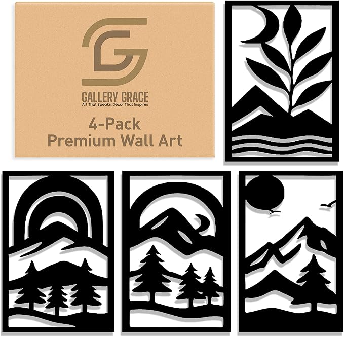 GALLERY GRACE Metal Wall Art Decor – 11" x 16" Set of 4 Abstract Landscape