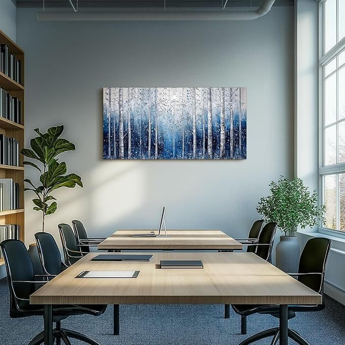 SERIMINO Birch Tree Landscape Wall Art, Abstract Forest Large Artwork for Walls, Modern Blue Aesthetic Canvas Prints, Nature Plant Trunk Wall Decor Living Room Bedroom Bathroom Kitchen 24"X48"
