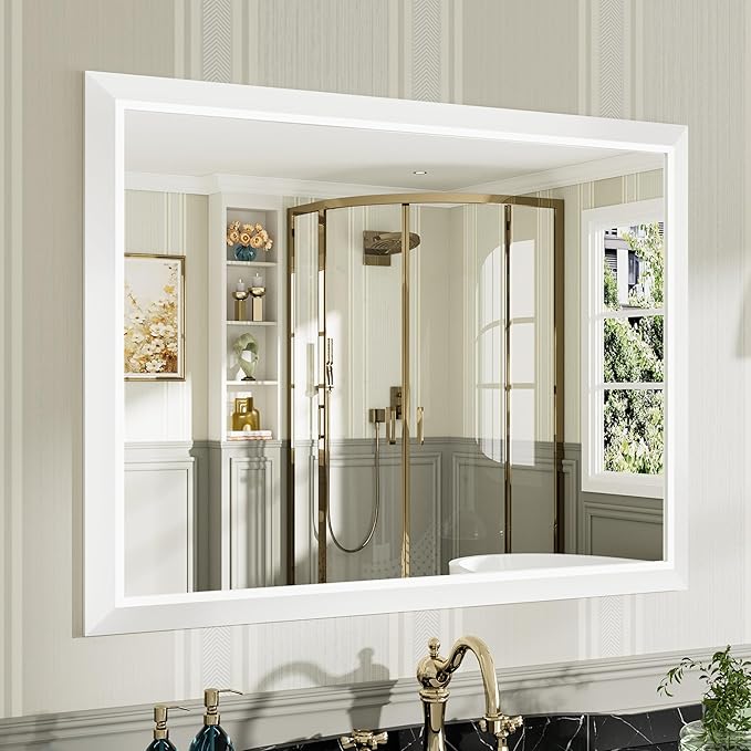 40x30 Inch White Bathroom Mirror