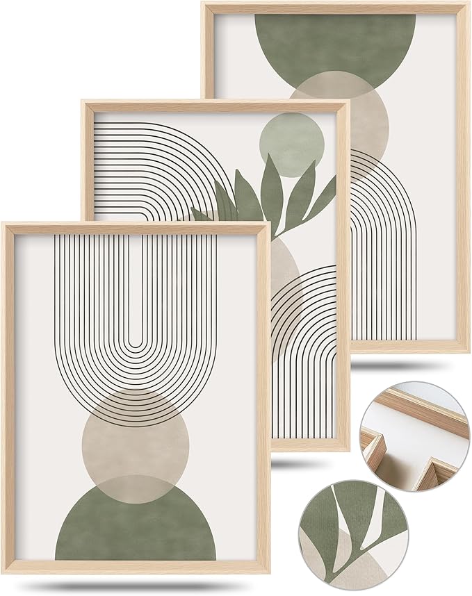 HesenDot Boho Sage Green Framed Wall Art, 12x16in High Framed Design Canvas