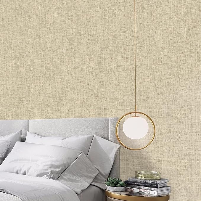 TANONE Khaki Contact Paper Peel and Stick Wallpaper, Grasscloth Beige Wallpaper