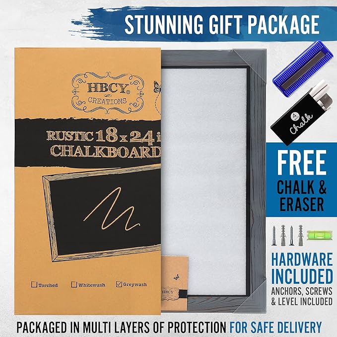 Rustic Grey Magnetic Wall Chalkboard, Large Size 18" x 24", Framed Chalkboard