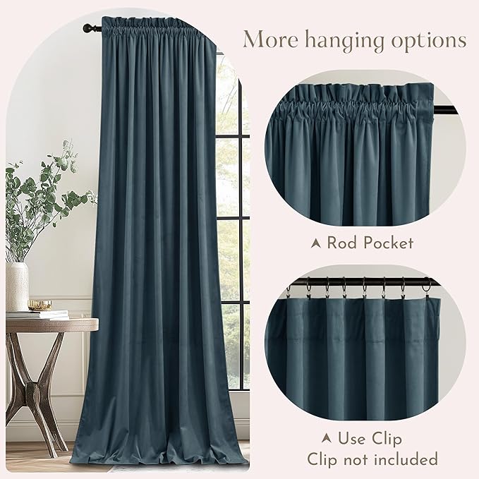 NICETOWN Blue Velvet Curtains 84 inches