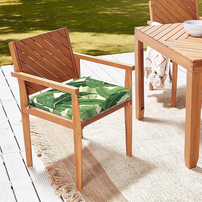 LVTXIII Outdoor Seat Cushions Set of 2 Square Corner Chair Cushions with Ties, Patio Chair Pads for Home Office and Patio Garden Furniture Decoration 18.5"x16"x2", Swaying Palms Green