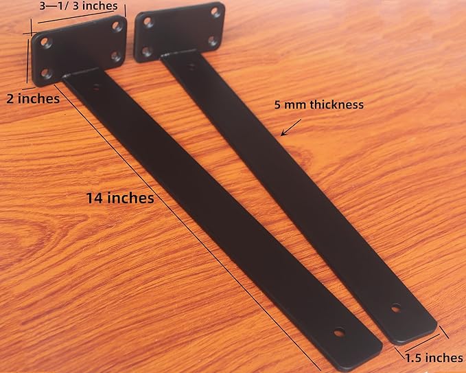 12 Pack - 14 inch Black Hidden L Shelf Bracket Iron Floating Shelf Brackets