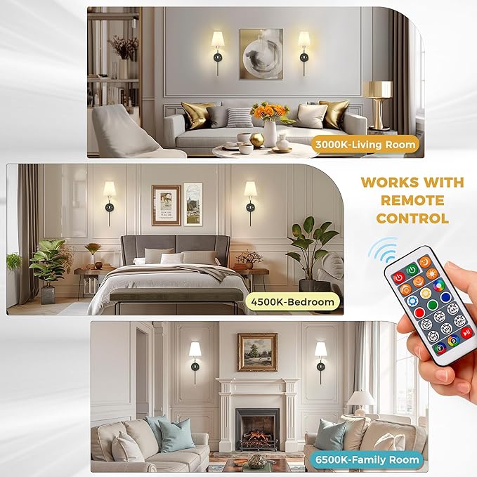 DORESshop Battery Operated Wall Sconce Set of 2, Wireless Wall Light Easy to
