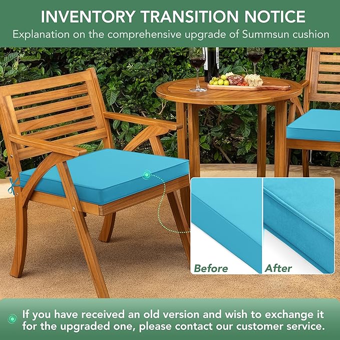Outdoor Chair Cushions Set of 6: Waterproof & Fade Resistant Deep Seat Cushion for Patio Furniture - 24 x 24 x 3 Inch Chair Pads with Ties and Hidden Zipper - Patio Chair Cushion Replacement, Teal