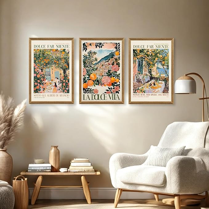 SYWENNOI 3 Pieces Wood Framed Italy Scenes Canvas Wall Art, Tuscan Wall Decor