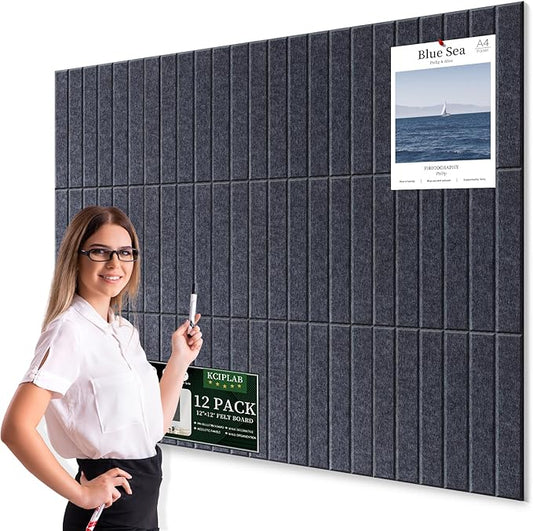Large Cork Bulletin Board for Wall 48"x36", 12 Pack Felt Slat Wall Panel Tiles