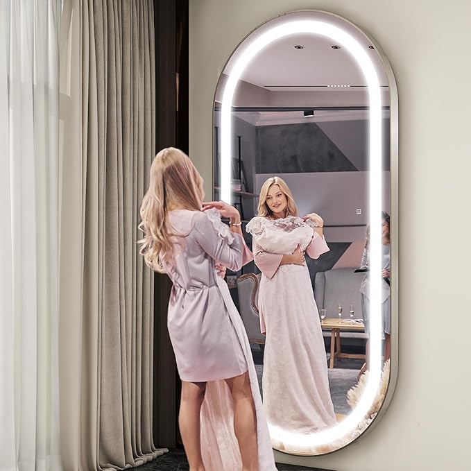 FENNIO Full Length Mirror with Lights, Wall Mounted Hanging Mirror with Lights