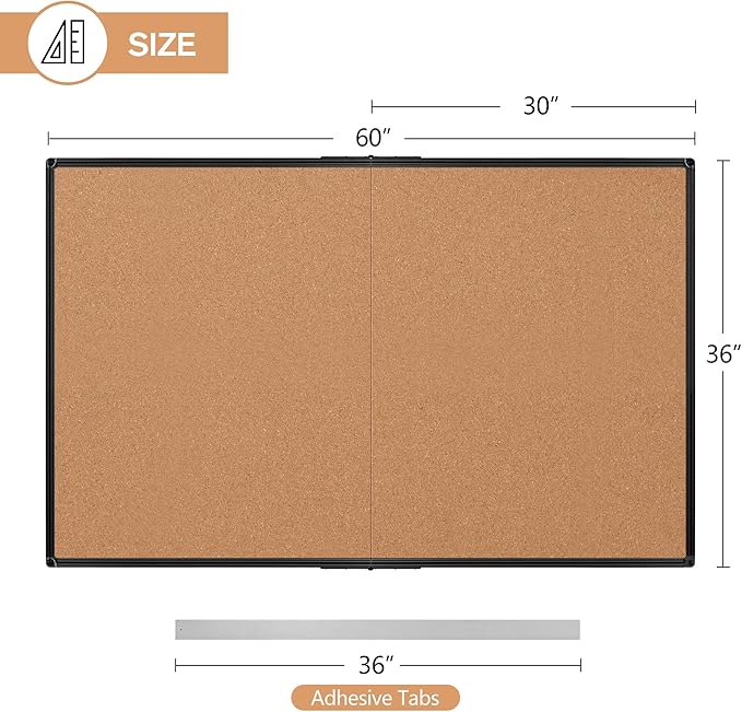 Extra Large Cork Bulletin Board 60" X 36", Foldable Notice Pin Board