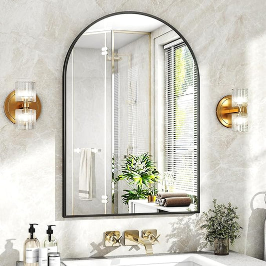 XRAMFY 20"x30" Black Arched Bathroom Mirror