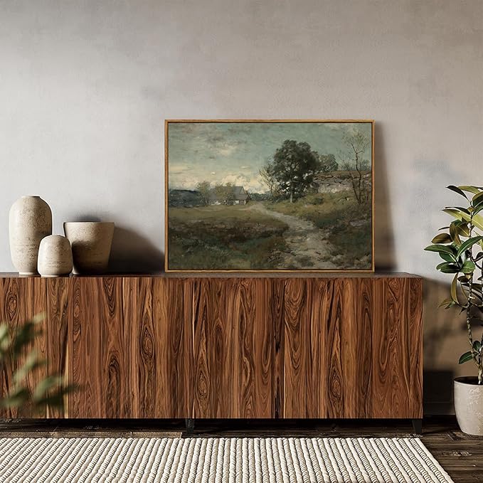 OIQArtOIQ Framed Vintage Landscape Wall Art French Country Cottage Natural