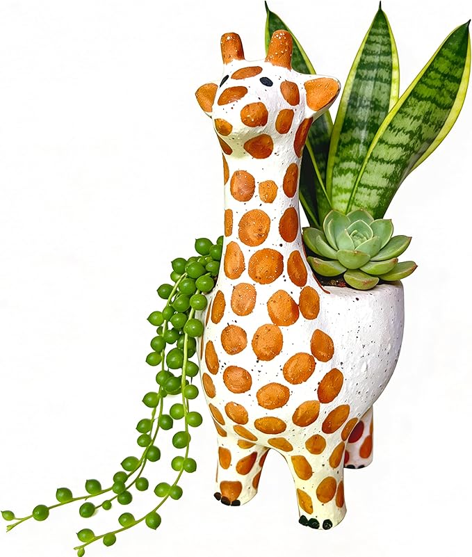 Large 9.65ââ Ceramic Giraffe Planter Pot-Animal Shaped Flower Pot Planter for Indoor/Outdoor Succulent/Cactus/Bonsai-Garden Office Home Decor for Living Room,Kitchen Desk-Plant Lovers Gift