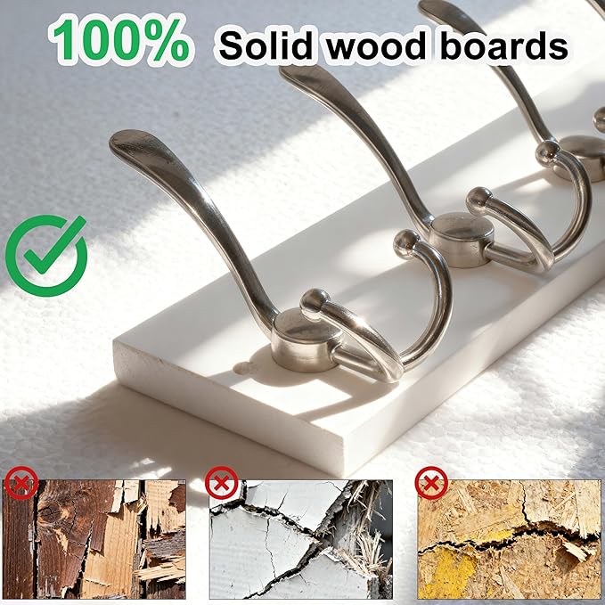 SKOLOO Creations White Solid Wood Wall Mounted Coat Rack, 5 Hooks, 16-7/8" Long