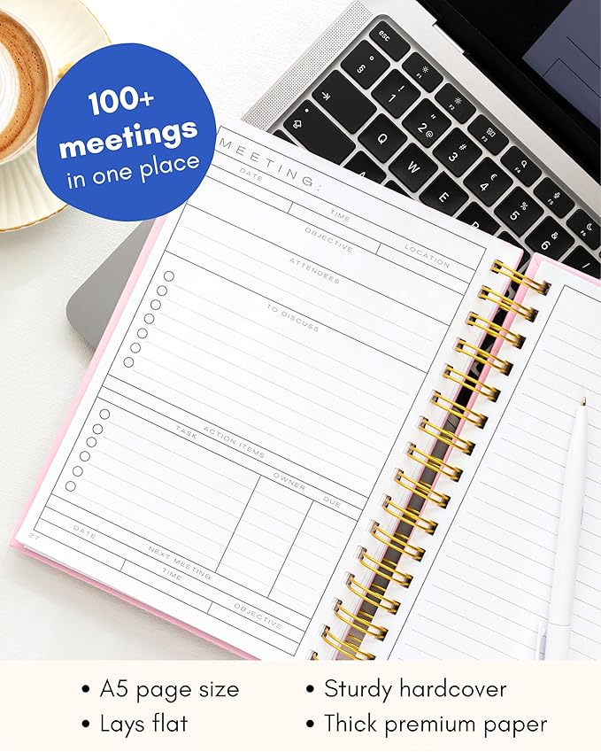 Lamare Meeting Notebook for Work Organization – Perfect Work Notebook for Note Taking & Meeting Planner for Productivity