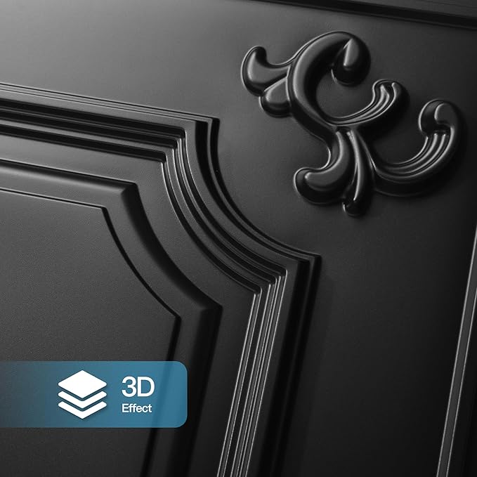 Art3d Drop Ceiling Tiles 24x24, Wainscoting Panels Glue Up 2x2, Cloud-Black