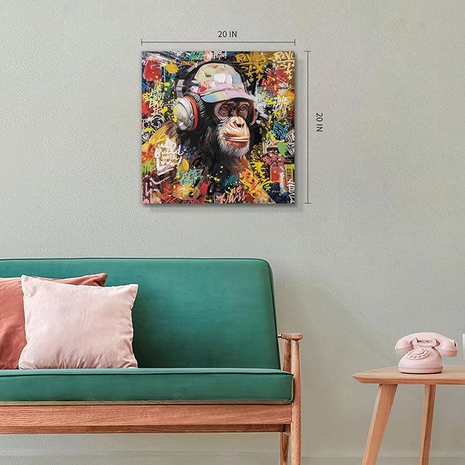 Modern Pop Art Monkey Canvas Wall Art, Street Graffiti Gorilla Canvas Painting