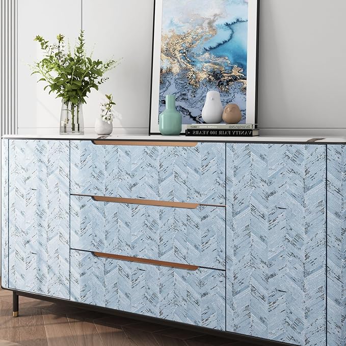 Livelynine Blue Fabric Wallpaper Peel and Stick Prepasted Herringbone Faux