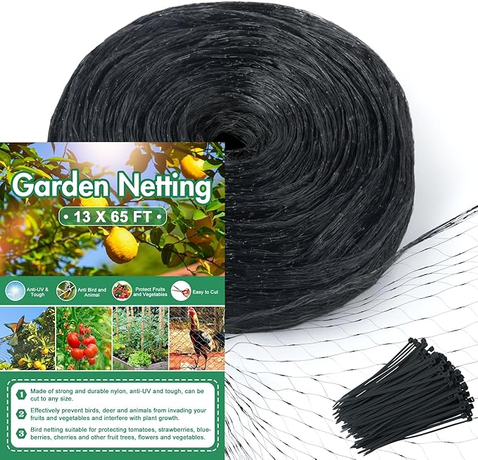 Unves 13 x 65 Ft Bird Netting for Garden, Heavy Duty Garden Net Protect Fruit Trees and Vegetable Plants, Fruit Tree Netting Against Birds and Other Animals