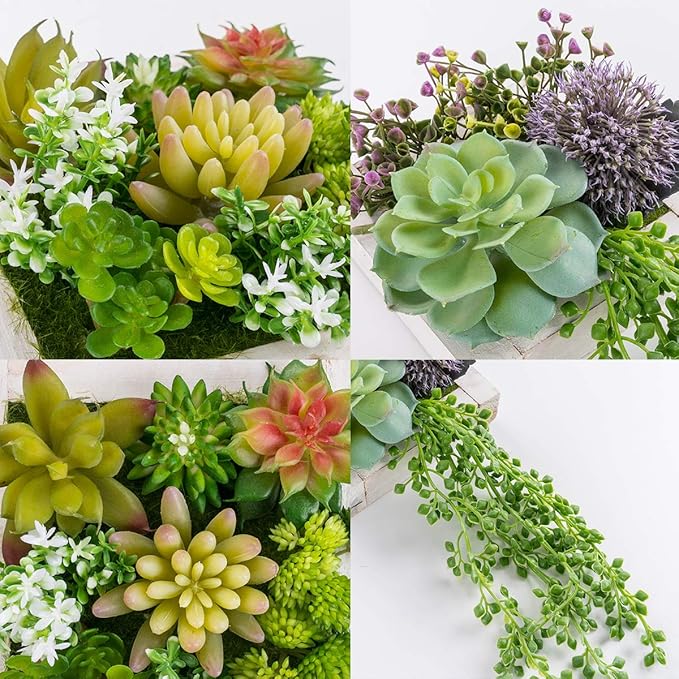 Hanging Wall Artificial Plants for Home Decor Indoor Faux Succulents in Wooden