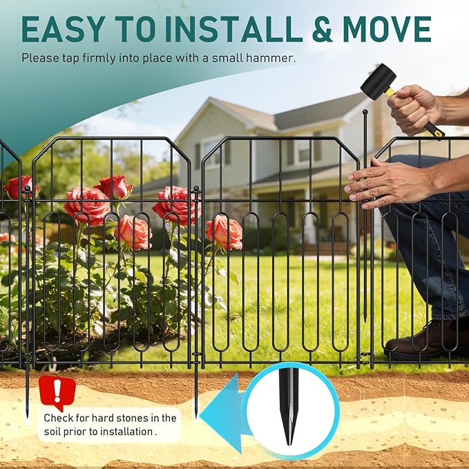 Goovilla Garden Fence, Total 19ft(L) x 21in(H) Garden Fencing Animal Barrier, 19 Pcs Rustproof Metal Wire No Dig Fence Panels, Black Decorative Garden Fences and Borders for Dogs, Flower Bed, Patio