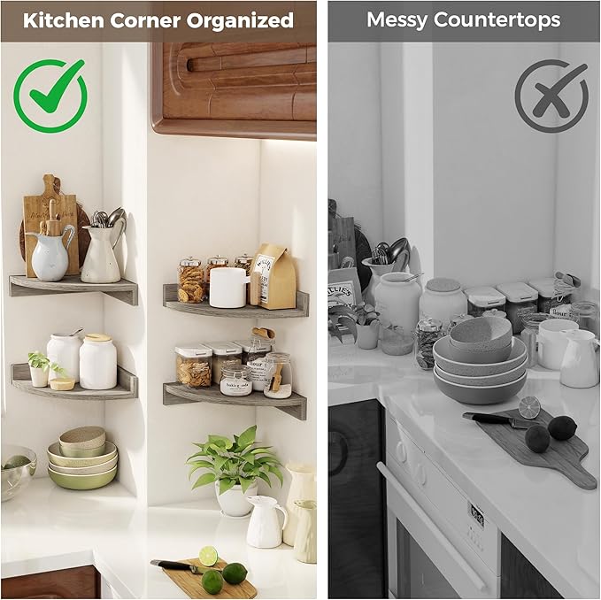 Corner Shelves 3-Pack for Bathroom & Kitchen, Space-Saving Floating Corner Wall