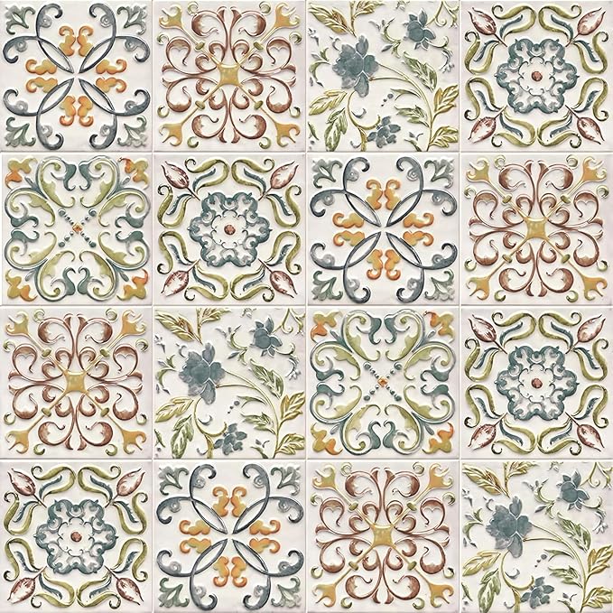 Wudnaye Bohemian Wallpaper Peel and Stick Faux Tile Contact Paper 17”×393” Tile
