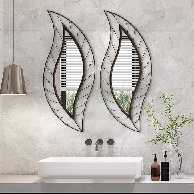 ironsmithn Decorative Wall Mirror, Leaf Design Metal Frame