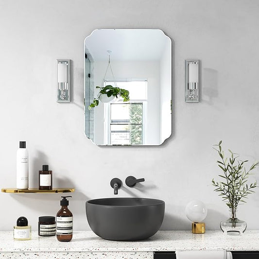 Bathroom Mirrors for Over Sink, Frameless Mirrors for Wall, 24x18 Inch Beveled