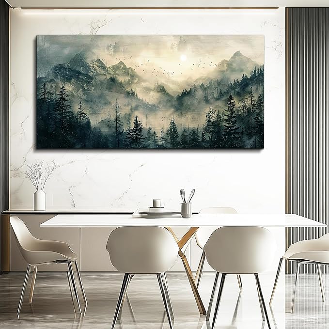 FUHAIHUA Canvas Wall Art For Living Room Framed Wall Decor For Bedroom Modern Office Wall Decoration Forest Fog Landscape Paintings Farmhouse Pictures Artwork Room Aesthetic Home Decor 20x40 In