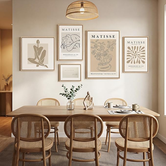 Large Framed Matisse Wall Art Set of 5, Neutral Beige Abstract Geometric