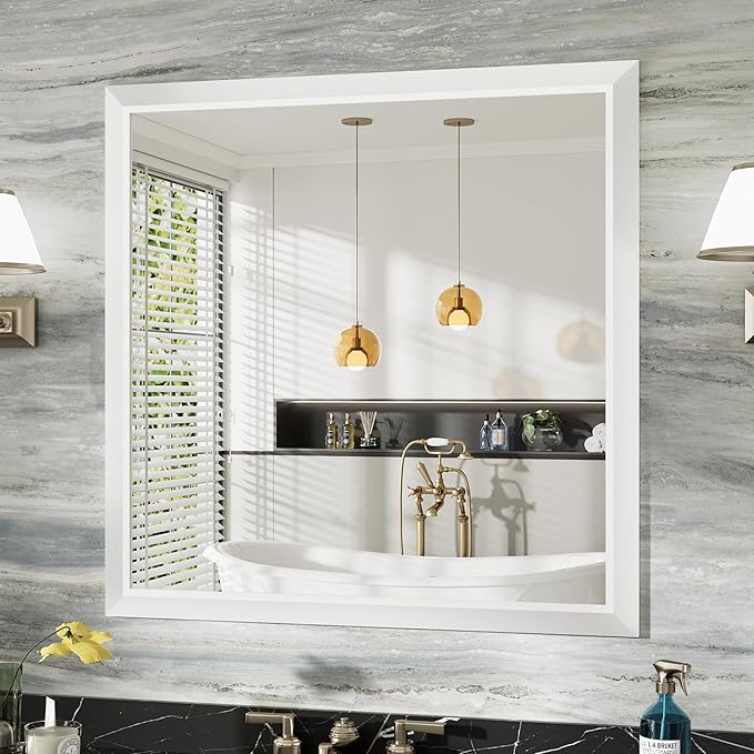 36x36 Inch White Bathroom Mirror