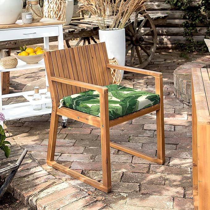 LVTXIII Outdoor Seat Cushions Set of 2 Square Corner Chair Cushions with Ties, Patio Chair Pads for Home Office and Patio Garden Furniture Decoration 18.5"x16"x2", Swaying Palms Green
