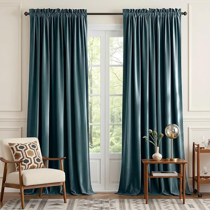 NICETOWN Greyish Blue Velvet Curtains, Luxury and Soft Thermal Insulated Velvet