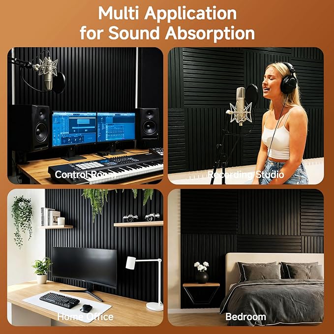 Acoustic Panels 4 Pack Self-Adhesive Upgrade, 23.62"X23.62" Sound Proof Wall