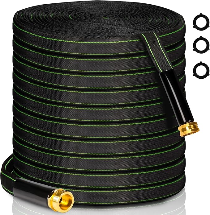 Garden Hose 75 ft Water Hose Flexible Heavy Duty Outdoor Lightweight No Kink Long Non-Expandable High Pressure Flat Hoses Pipe 100’ Strong 3/4’’ Brass Fitting for Outside Yard Lawn Car Wash