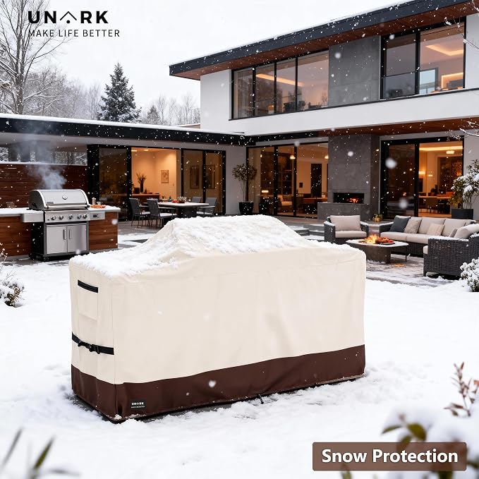 110 Inch Extra Large Grill Cover Kitchen Island Cover Large Island Grill Cover for Outdoor Grill Outdoor Kitchen Cover Heavy Duty Waterproof 110" L x 44" W x 48" H, Beige and Brown