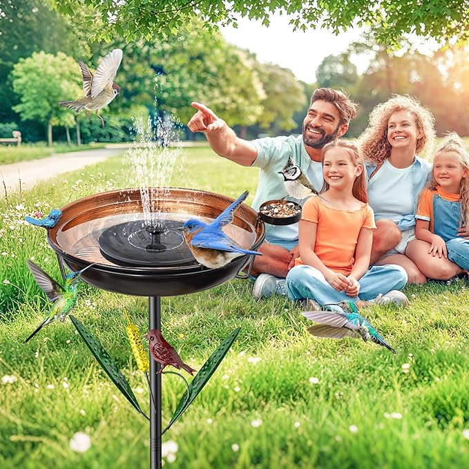 2-in-1 Bird Baths for Outside, 11.8" W Metal Bird Feeder Water Bowl with 5 Prongs Base, 33.5" Vintage Freestanding Garden Birdbaths for Outdoors Patio Yard Lawn Art Decor