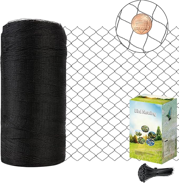 25x25ft Bird Netting, 1/2 inch Mesh, Heavy Duty Garden Netting for Fruit Trees, Blueberry Bushes, Vegetables, Extra Strong Woven Mesh Against Birds, Deer, Squirrels, Poultry and Other Animals