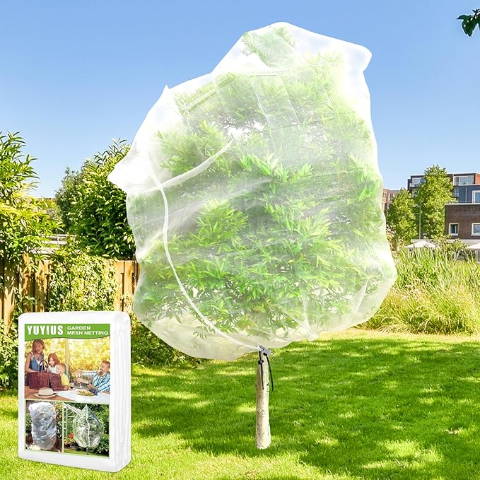 Fruit Tree Netting, Plant Mesh Netting for Garden Protection, Blueberry Bush Insect Netting Cover as Garden Pest Barrier from Cicadas, Bug, Bird (10x10 FT, 1Pcs, Zipper & Drawstring Design)